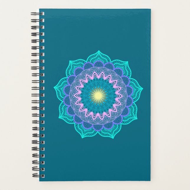 Colorful Mandala on Blue Background Planner (Front)