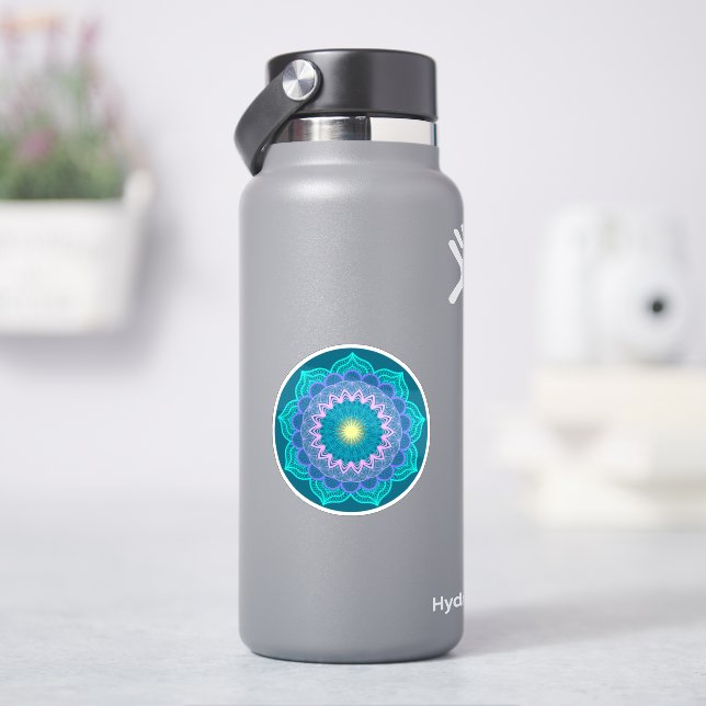 Colorful Mandala on Blue Background Sticker (HydroFlask)