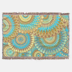 Colorful Mandala on Blue Background Throw Blanket