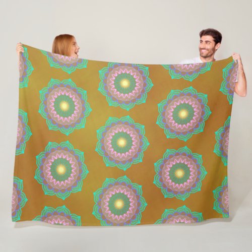 Colorful Mandala on Gold Background Fleece Blanket