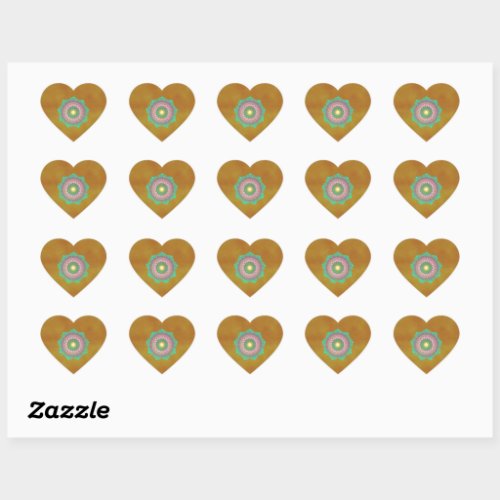 Colorful Mandala on Gold Background Heart Sticker