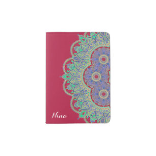 Colorful Mandala on Red Passport Holder