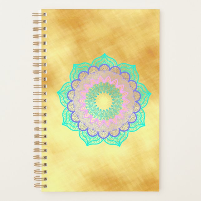 Colorful Mandala on Soft Gold Background Planner (Front)