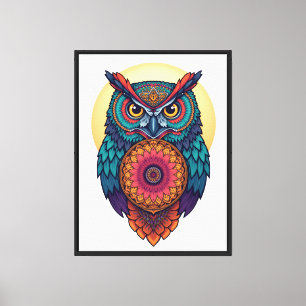 Colorful Mandala Owl Canvas Wall Art