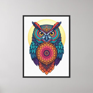 Colorful Mandala Owl Canvas Wall Art  