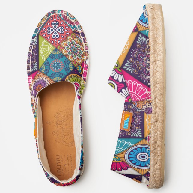 Colorful Mandala Patchwork Modern Pattern Espadrilles (Side)