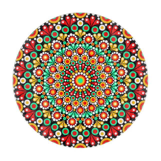 Colorful Mandala Pattern Boho Dot  Cutting Board (Front)