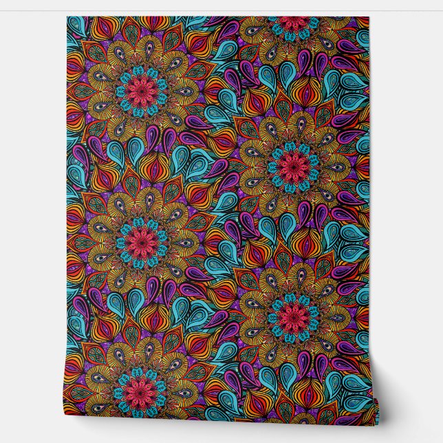    Colorful Mandala Pattern Boho Maximalist Hippie Wallpaper (Unrolling)