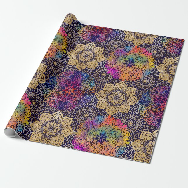 Colorful Mandala Pattern Cute Cool Pretty Funky Wrapping Paper (Unrolled)