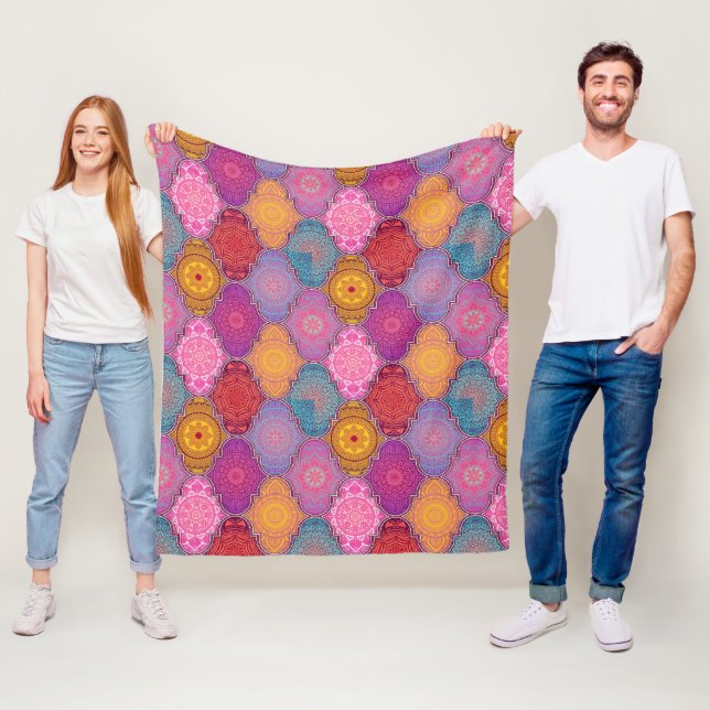Colorful Mandala Pattern Fleece Blanket (In Situ)