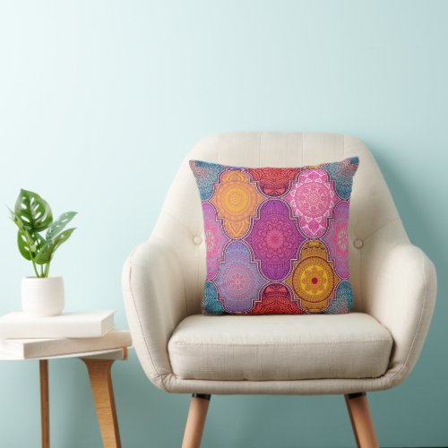 Colorful Mandala Pattern Throw Pillow