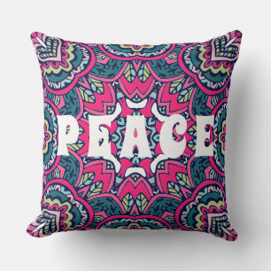 Colorful Mandala Peace Hippie Boho Pattern Print Throw Pillow