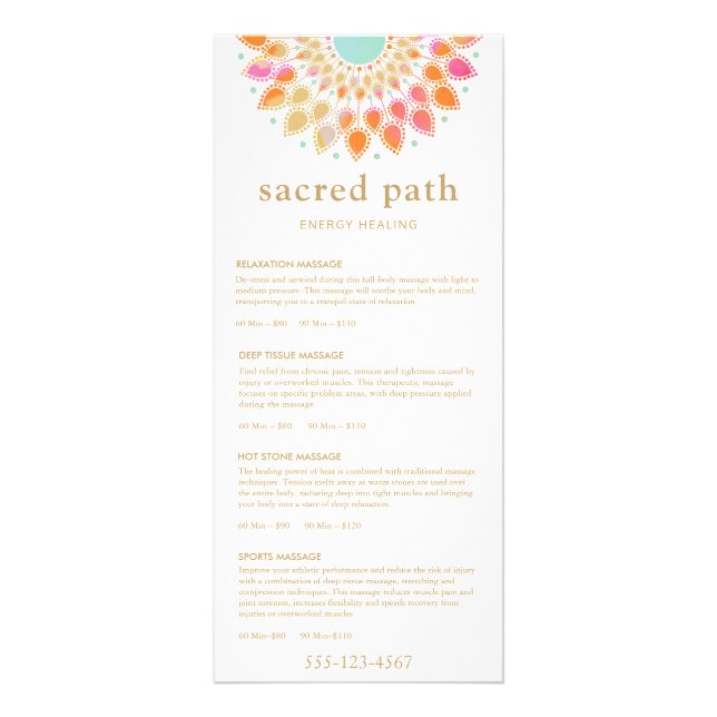 Colorful Mandala Reiki  Service Spa Menu (Front)