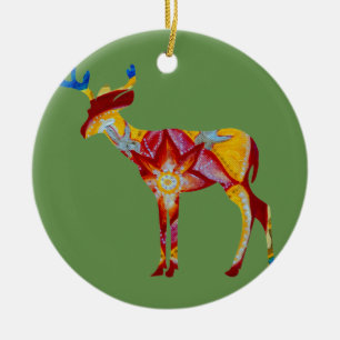Colorful mandala reindeer ceramic ornament