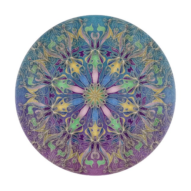 Colorful Mandala Round Cutting Board (Front)
