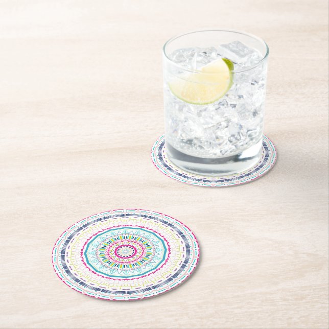 colorful mandala round paper coaster (Insitu)