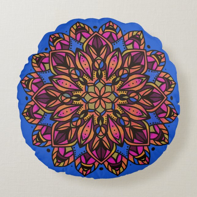 Colorful Mandala Round Pillow (Front)