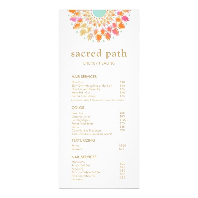 Colorful Mandala Salon Service Menu (Front)