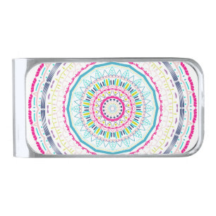 colorful mandala silver finish money clip