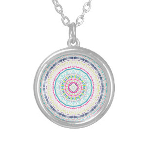 colorful mandala silver plated necklace