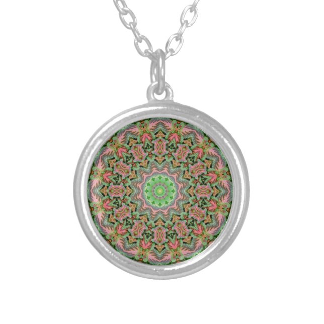 colorful mandala silver plated necklace (Front)