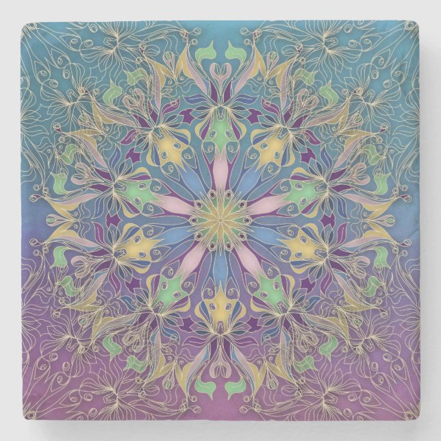 Colorful Mandala Stone Coaster (Front)