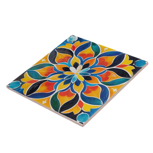Colorful Mandala Style Ceramic Tile. Tile (Side)