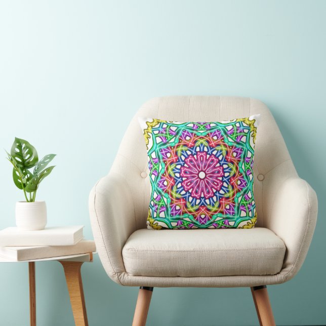 Colorful Mandala Throw Pillow (Chair)