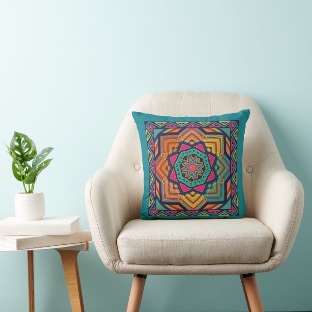 Colorful Mandala Throw Pillow (Chair)