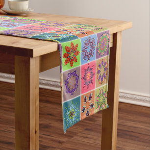 Colorful Mandala Tile Pattern – Boho Geometric Short Table Runner