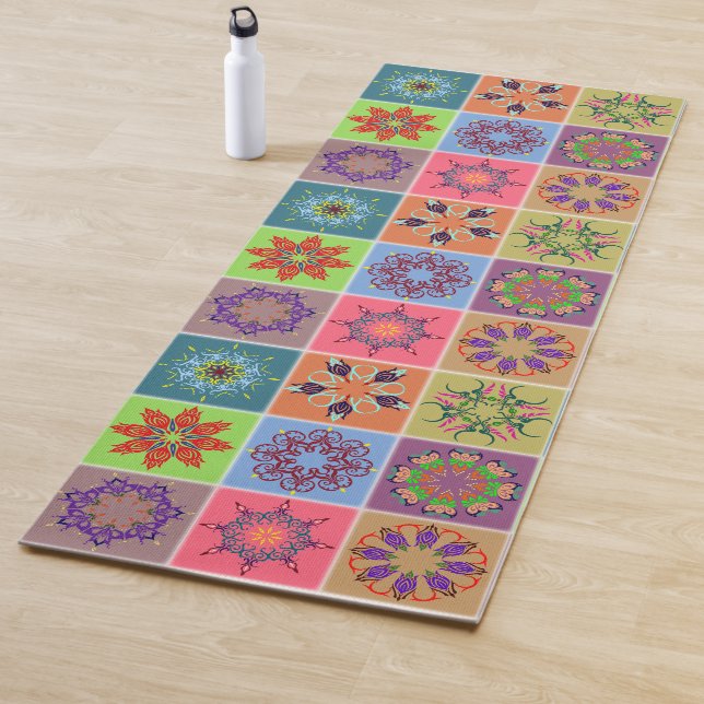 Colorful Mandala Tile Pattern – Boho Geometric Yoga Mat (In Situ)