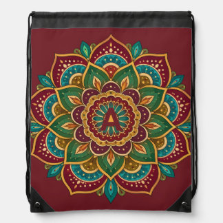 Colorful Mandala Unisex Custom Initial Drawstring Bag
