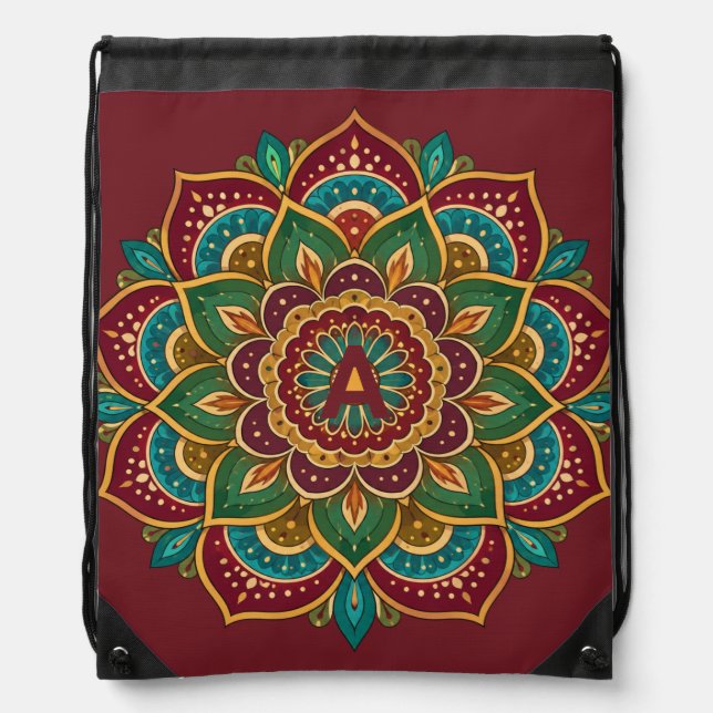 Colorful Mandala Unisex Custom Initial Drawstring Bag (Front)
