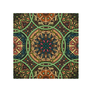 Colorful Mandala: Vintage Floral Hand Drawn Wood Wall Art