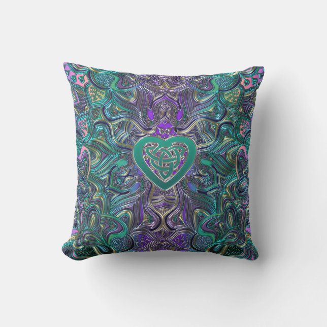 Colorful Mandala With Celtic Heart Outdoor Pillow (Front)