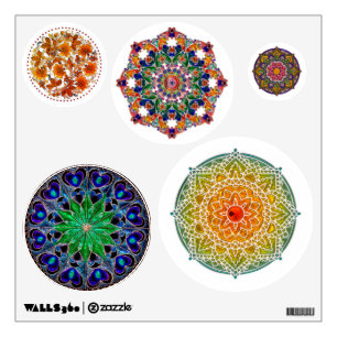 Colorful Mandalas and Flowers Boho Glass-Look Wall Decal