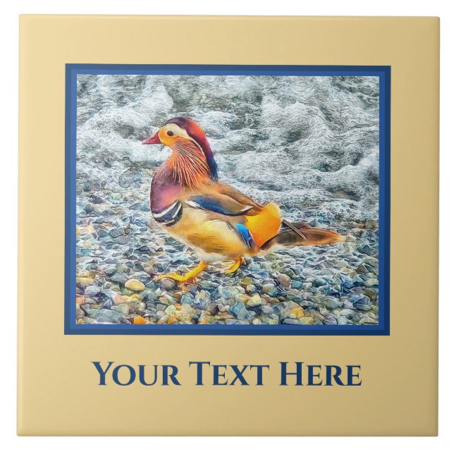 Colorful Mandarin Duck at the Lake Personalized Ceramic Tile (Front)