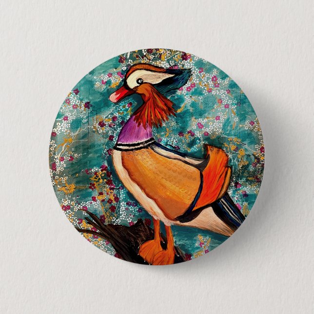 Colorful mandarin duck button (Front)