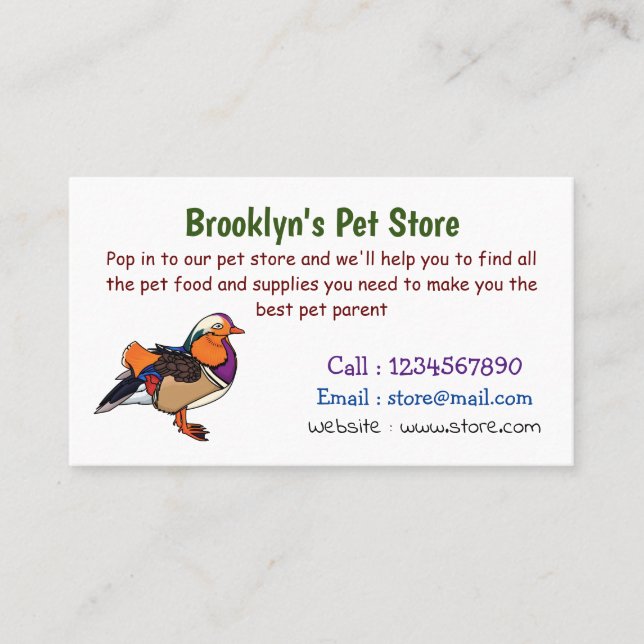 Colorful mandarin duck illustration business card (Front)