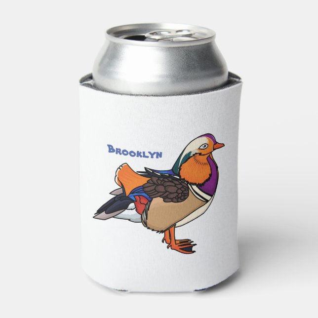 Colorful mandarin duck illustration can cooler (Can Front)