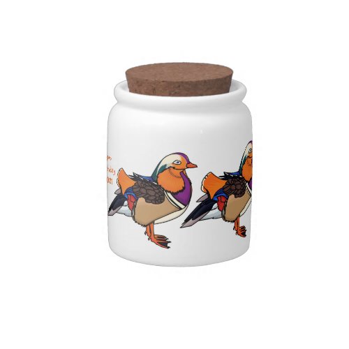 Colorful mandarin duck illustration candy jar