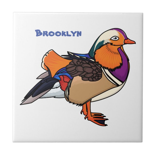 Colorful mandarin duck illustration ceramic tile (Front)
