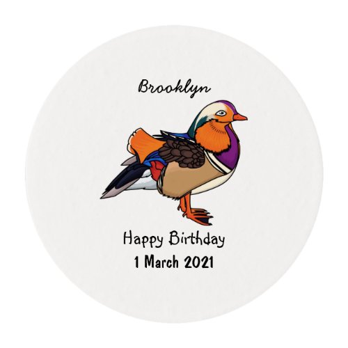 Colorful mandarin duck illustration edible frosting rounds