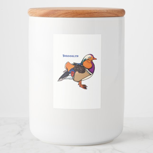 Colorful mandarin duck illustration food label (Front)