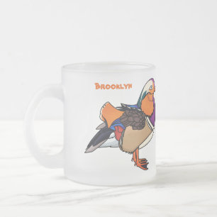 Colorful mandarin duck illustration frosted glass coffee mug