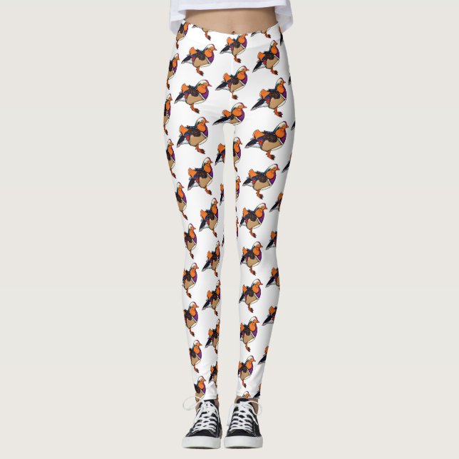 Colorful mandarin duck illustration leggings (Front)