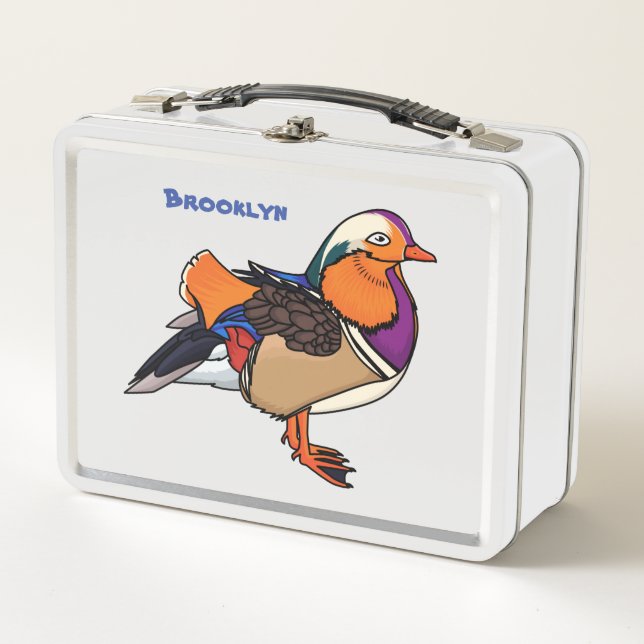 Colorful mandarin duck illustration metal lunch box (Front)