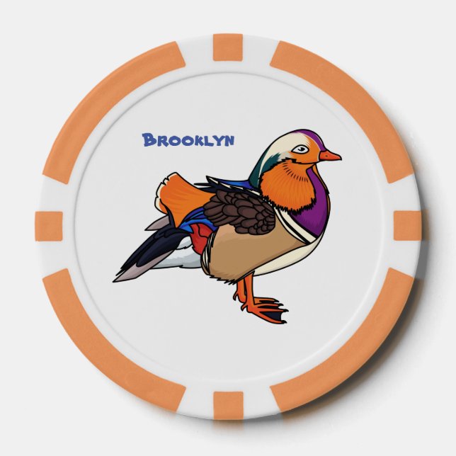 Colorful mandarin duck illustration poker chips (Front)
