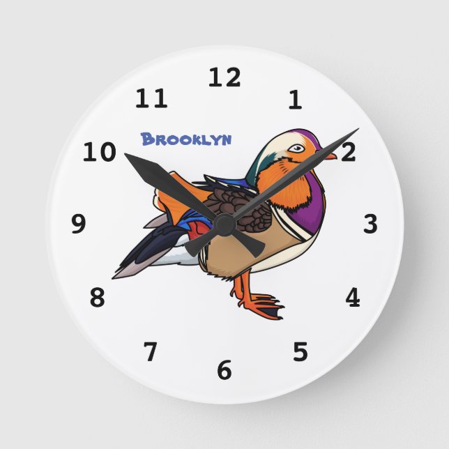 Colorful mandarin duck illustration round clock (Front)
