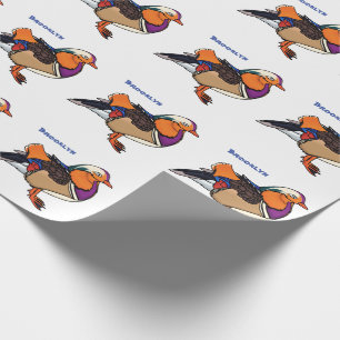 Colorful mandarin duck illustration wrapping paper